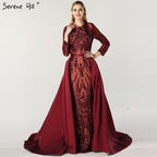 Dubai Peach Luxury Mermaid Vintage Evening Dress Sequined Long Sleeves With Train Evening Gowns 2024 Serene Hill LA6613