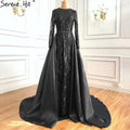 Dubai Peach Luxury Mermaid Vintage Evening Dress Sequined Long Sleeves With Train Evening Gowns 2024 Serene Hill LA6613