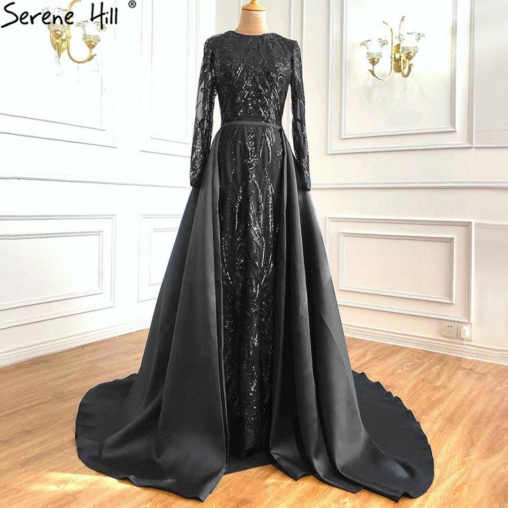 Dubai Peach Luxury Mermaid Vintage Evening Dress Sequined Long Sleeves With Train Evening Gowns 2024 Serene Hill LA6613
