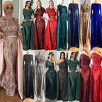 Dubai Peach Luxury Mermaid Vintage Evening Dress Sequined Long Sleeves With Train Evening Gowns 2024 Serene Hill LA6613
