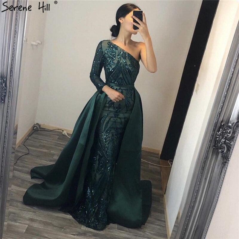 Dubai Peach Luxury Mermaid Vintage Evening Dress Sequined Long Sleeves With Train Evening Gowns 2024 Serene Hill LA6613