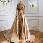 Dubai Peach Luxury Mermaid Vintage Evening Dress Sequined Long Sleeves With Train Evening Gowns 2024 Serene Hill LA6613