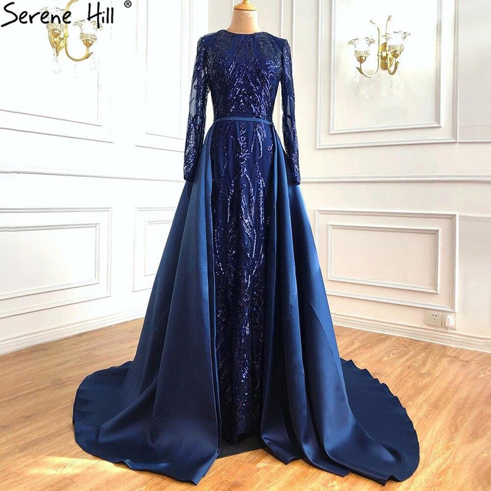 Dubai Peach Luxury Mermaid Vintage Evening Dress Sequined Long Sleeves With Train Evening Gowns 2024 Serene Hill LA6613