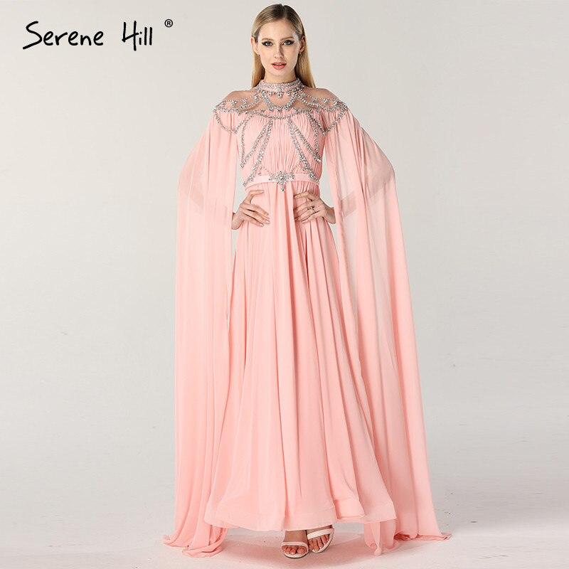 On Sale No Return No Refund  Dubai Pink High Collar Chiffon Evening Dresses Design Diamond Sleeveless Beach Evening Gowns 2024 Serene Hill LA60736