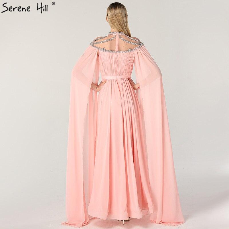 On Sale No Return No Refund  Dubai Pink High Collar Chiffon Evening Dresses Design Diamond Sleeveless Beach Evening Gowns 2024 Serene Hill LA60736