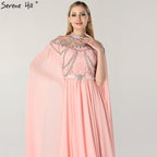 On Sale No Return No Refund  Dubai Pink High Collar Chiffon Evening Dresses Design Diamond Sleeveless Beach Evening Gowns 2024 Serene Hill LA60736