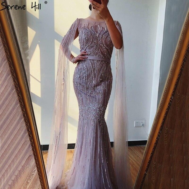 Dubai Pink Luxury Long Sleeves Evening Gowns 2024 Mermaid Sequins Beading Sexy Fromal Dresses Serene Hill LA70160