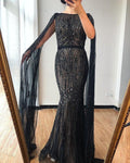 Dubai Pink Luxury Long Sleeves Evening Gowns 2024 Mermaid Sequins Beading Sexy Fromal Dresses Serene Hill LA70160