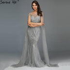 Dubai Pink Luxury Long Sleeves Evening Gowns 2024 Mermaid Sequins Beading Sexy Fromal Dresses Serene Hill LA70160