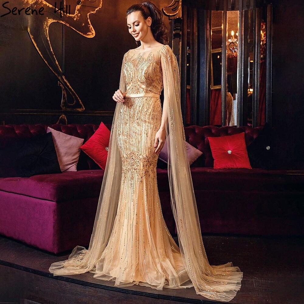 Dubai Pink Luxury Long Sleeves Evening Gowns 2024 Mermaid Sequins Beading Sexy Fromal Dresses Serene Hill LA70160
