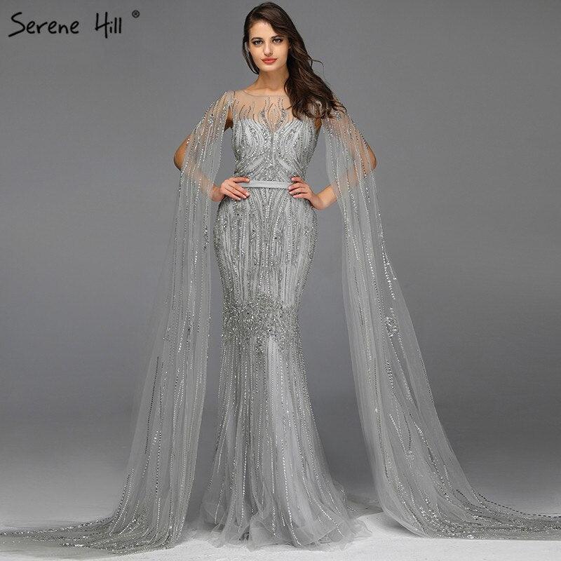 Dubai Pink Luxury Long Sleeves Evening Gowns 2024 Mermaid Sequins Beading Sexy Fromal Dresses Serene Hill LA70160