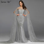 Dubai Pink Luxury Long Sleeves Evening Gowns 2024 Mermaid Sequins Beading Sexy Fromal Dresses Serene Hill LA70160