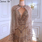 Dubai Purple V-Neck Mermaid Sexy Evening Dresses 2024 Sleeveless Shawl Yarn Feathers Formal Dress Serene Hill LA70171A