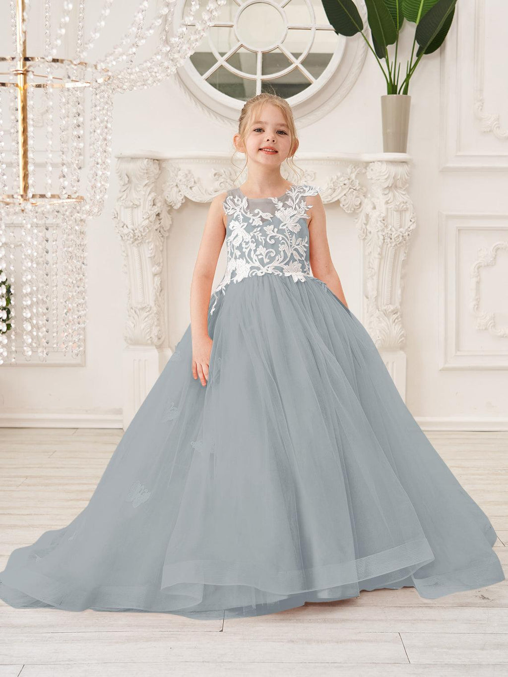 Elegante vestido de tul sin mangas estilo princesa de corte A para niña de las flores 