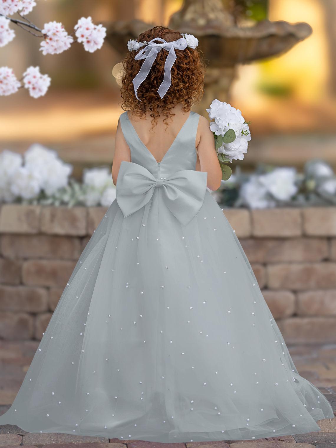 Elegante vestido de princesa de satén y tul para niña de las flores 