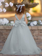 Elegante vestido de princesa de satén y tul para niña de las flores 