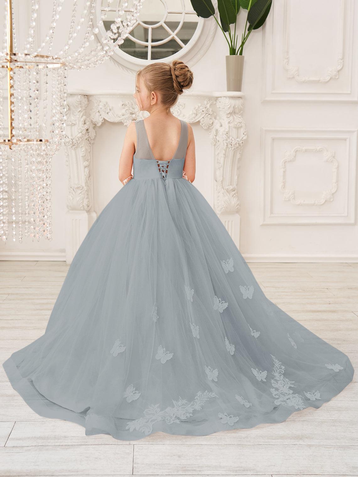 Elegante vestido de tul sin mangas estilo princesa de corte A para niña de las flores 