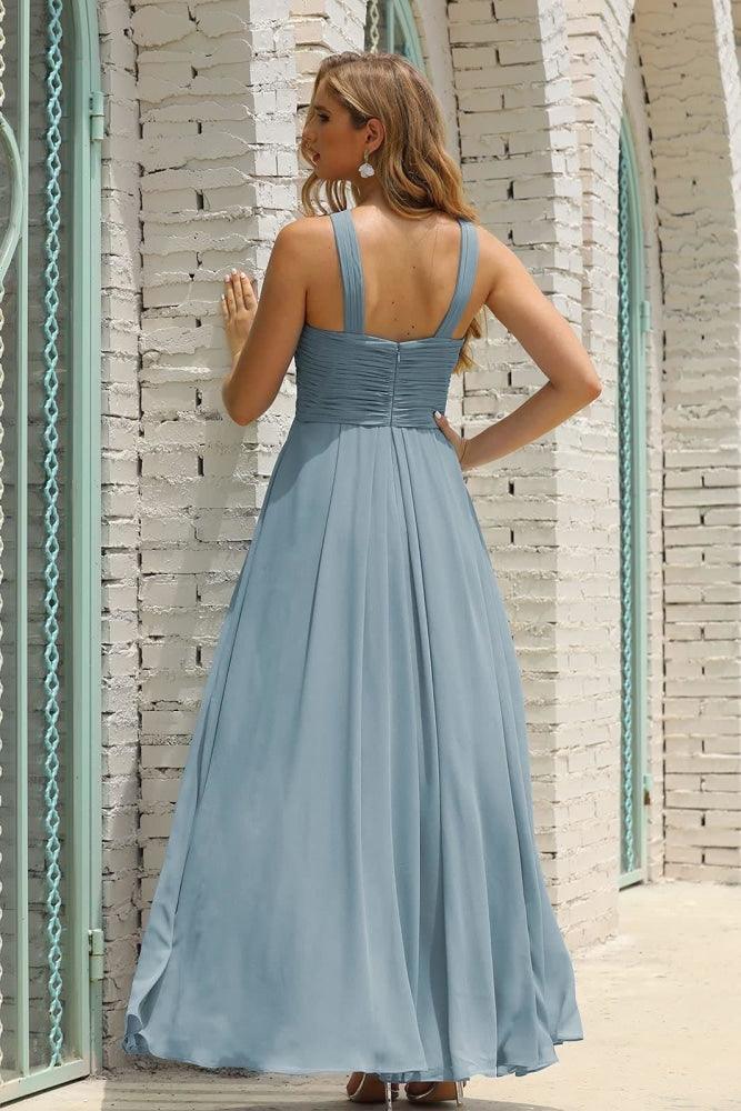 Numbersea Women Halter Chiffon Bridesmaid Dress A-line Long Formal Prom Gown SEA28015-numbersea