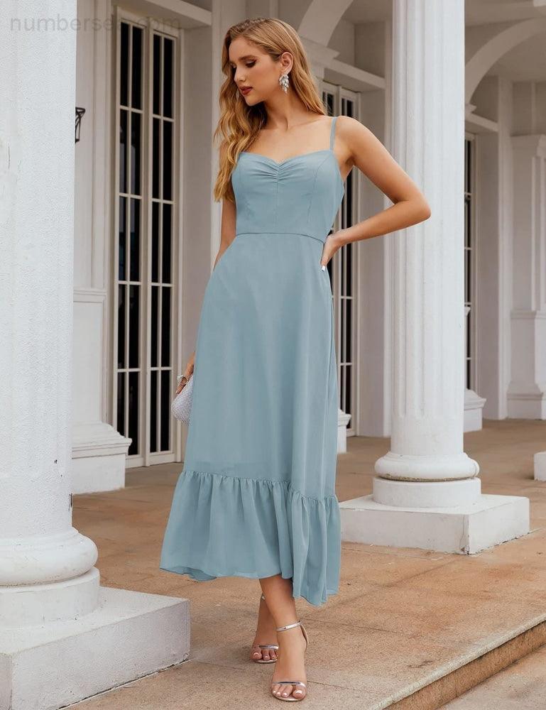 Numbersea Spaghetti Strap Chiffon Bridesmaid Dress Ankle Length Formal A Line Cocktail Party Homecoming Dress for Juniors SEA28028-numbersea