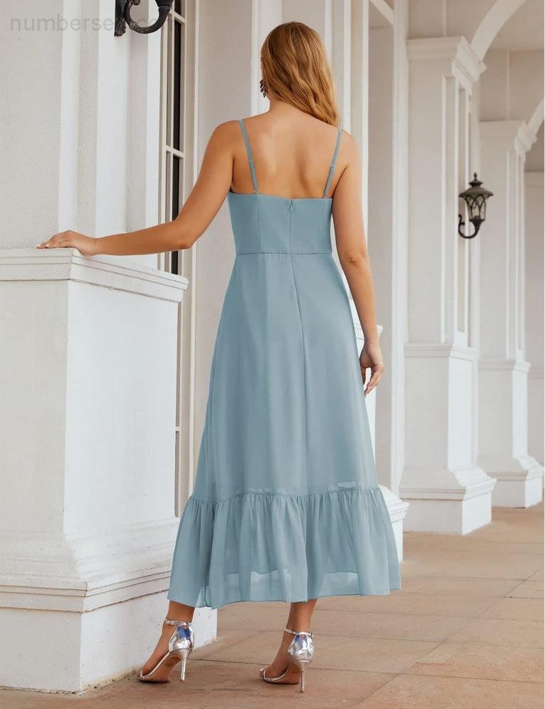 Numbersea Spaghetti Strap Chiffon Bridesmaid Dress Ankle Length Formal A Line Cocktail Party Homecoming Dress for Juniors SEA28028-numbersea