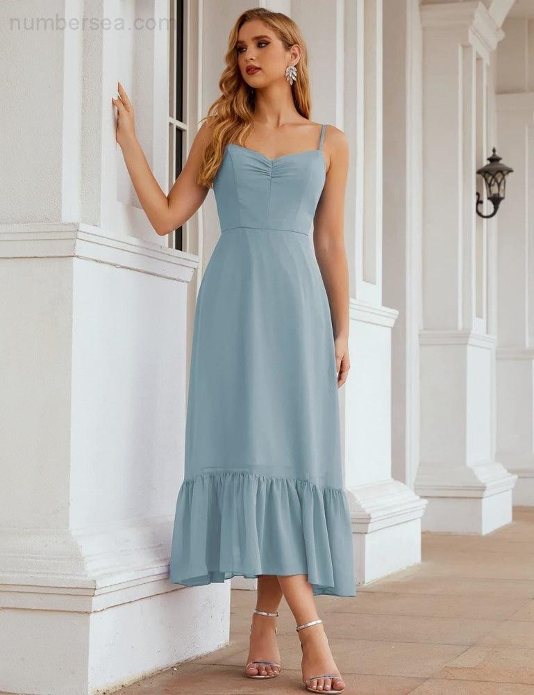 Numbersea Spaghetti Strap Chiffon Bridesmaid Dress Ankle Length Formal A Line Cocktail Party Homecoming Dress for Juniors SEA28028-numbersea