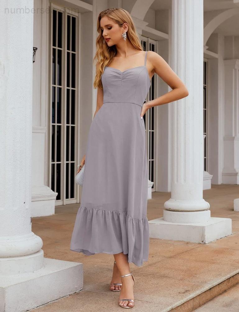 Numbersea Spaghetti Strap Chiffon Bridesmaid Dress Ankle Length Formal A Line Cocktail Party Homecoming Dress for Juniors SEA28028-numbersea