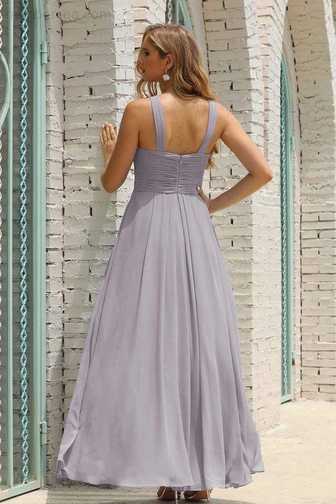 Numbersea Women Halter Chiffon Bridesmaid Dress A-line Long Formal Prom Gown SEA28015-numbersea