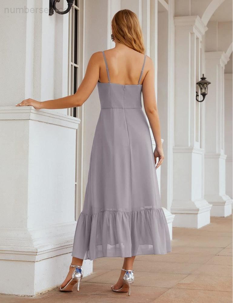 Numbersea Spaghetti Strap Chiffon Bridesmaid Dress Ankle Length Formal A Line Cocktail Party Homecoming Dress for Juniors SEA28028-numbersea