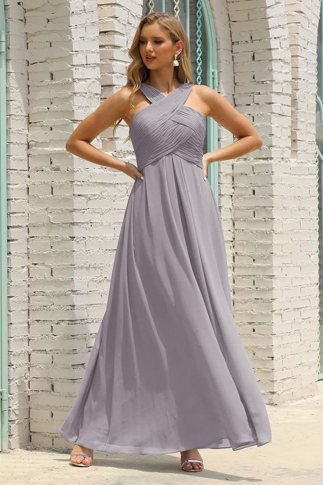 Numbersea Women Halter Chiffon Bridesmaid Dress A-line Long Formal Prom Gown SEA28015-numbersea