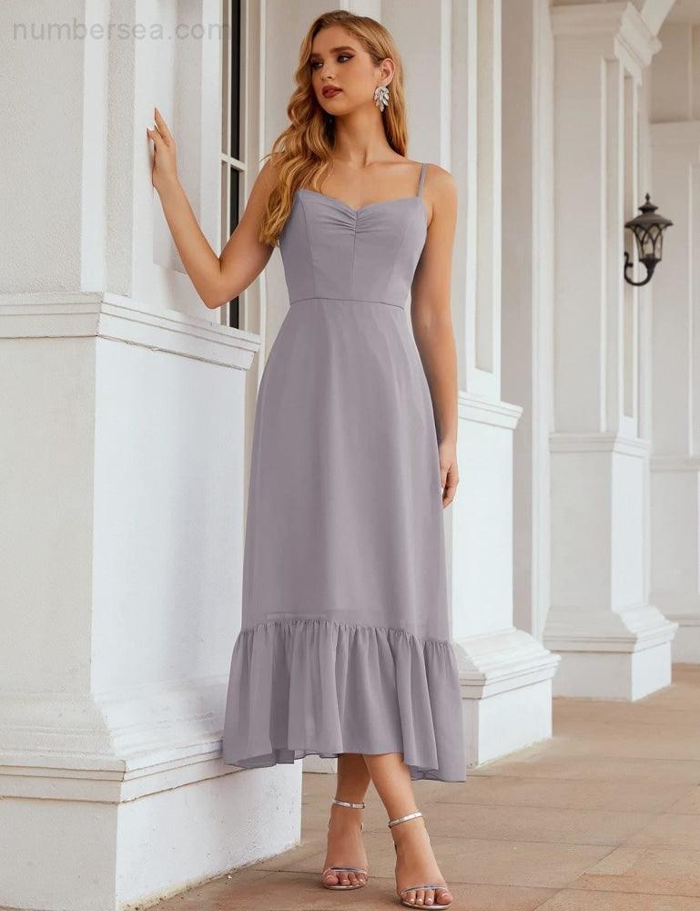 Numbersea Spaghetti Strap Chiffon Bridesmaid Dress Ankle Length Formal A Line Cocktail Party Homecoming Dress for Juniors SEA28028-numbersea