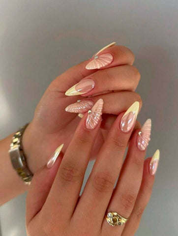 Uñas postizas de gel Sun Kissed Glow hechas a mano, uñas postizas a presión