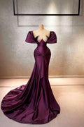 Elegantes, langes Ballkleid aus Satin mit Flügelärmeln und schulterfreien Rüschen in A-Linie