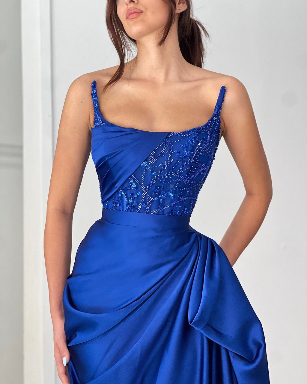 Elegante A-Linie Rüschen Ärmellos Quadratische Satin Ozeanblau Ballkleider