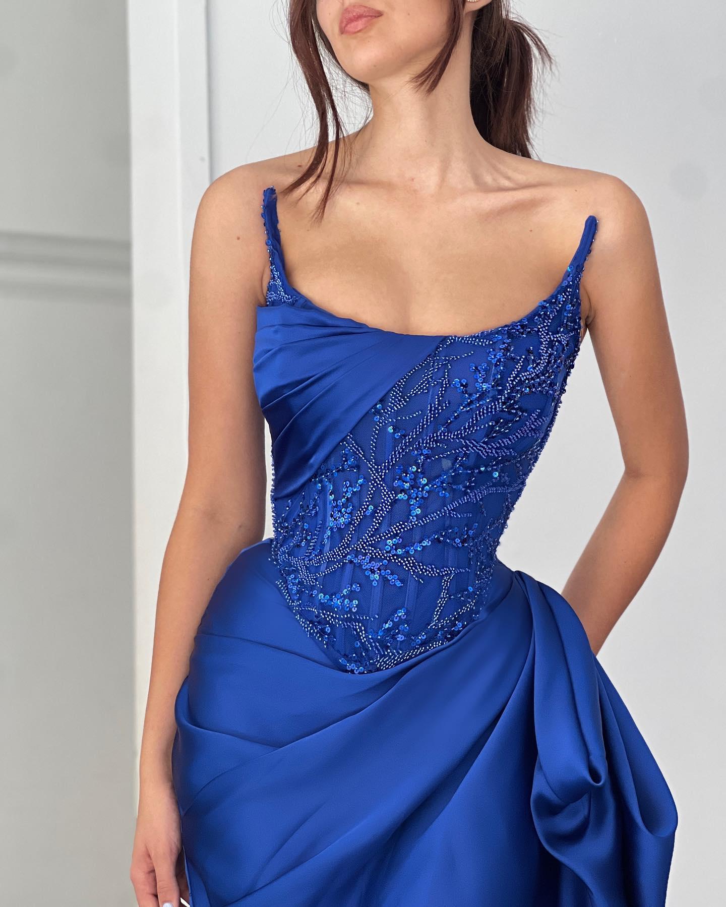 Elegante A-Linie Rüschen Ärmellos Quadratische Satin Ozeanblau Ballkleider