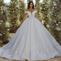 Elegante vestido de novia estilo princesa, escote corazón, hombros descubiertos, encaje, apliques de cuentas, bata de novia 