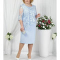 Mother Of The Bride Dress Elegant Plus Size Half Sleeve Lace Spandex Layered Knee Length