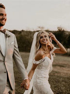 Vestidos de novia elegantes color marfil con tirantes finos, tul, encaje, escote en V y apliques