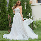 Elegantes vestidos de novia de encaje para mujer 2024, sin mangas, escote en V profundo, brillantes, con escote en forma de corazón, de lujo. 