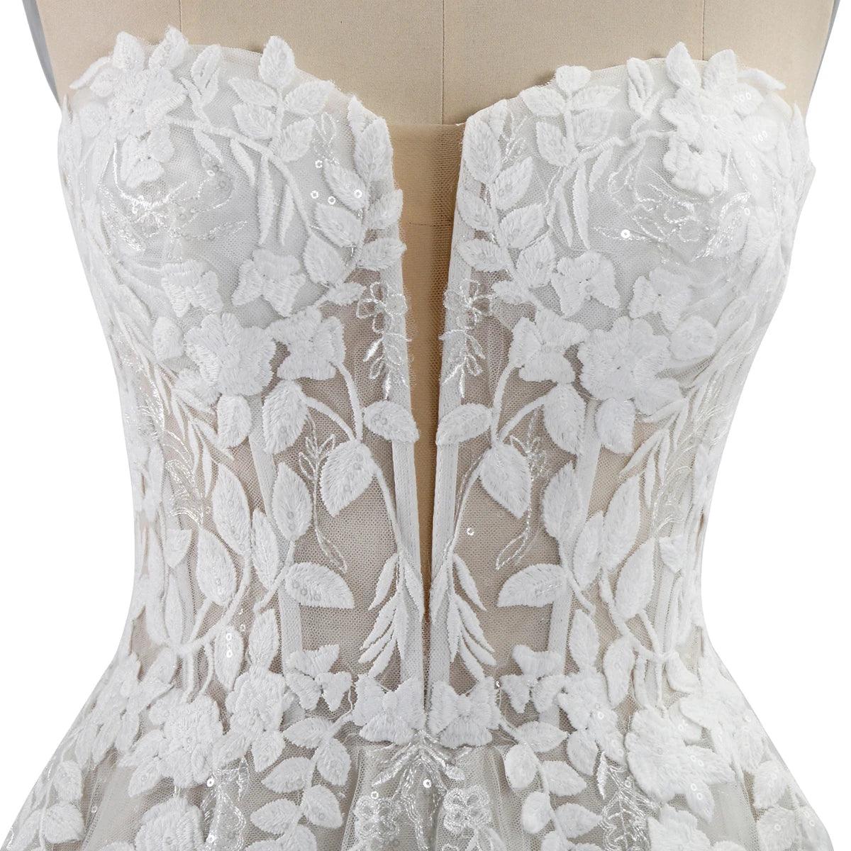 Elegantes vestidos de novia de encaje para mujer 2024, sin mangas, escote en V profundo, brillantes, con escote en forma de corazón, de lujo. 