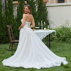 Elegantes vestidos de novia de encaje para mujer 2024, sin mangas, escote en V profundo, brillantes, con escote en forma de corazón, de lujo. 