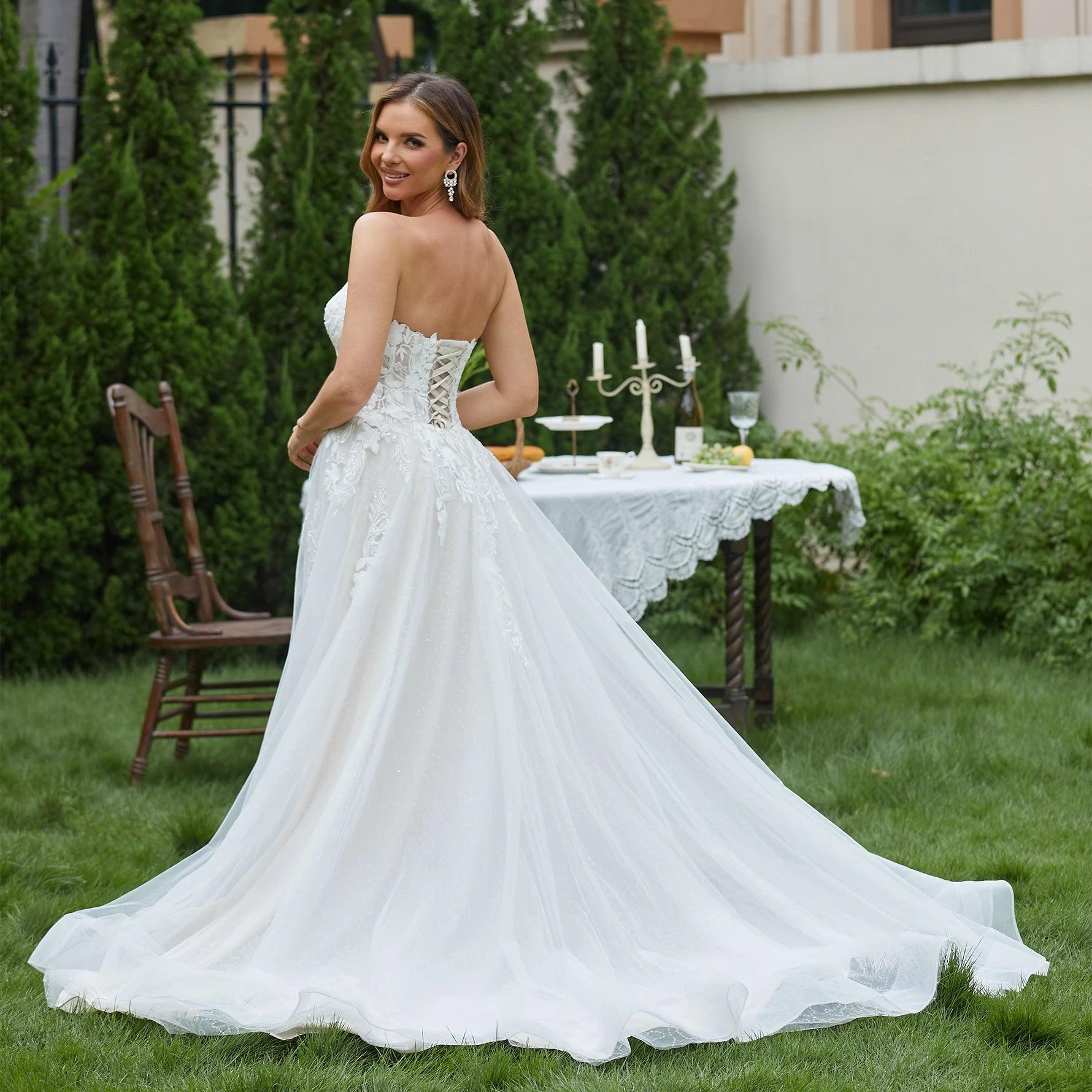 Elegantes vestidos de novia de encaje para mujer 2024, sin mangas, escote en V profundo, brillantes, con escote en forma de corazón, de lujo. 