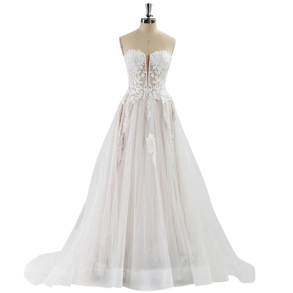 Elegantes vestidos de novia de encaje para mujer 2024, sin mangas, escote en V profundo, brillantes, con escote en forma de corazón, de lujo. 