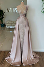 Elegantes langes A-Linien-Ballkleid aus Satin mit Pailletten und Spitze