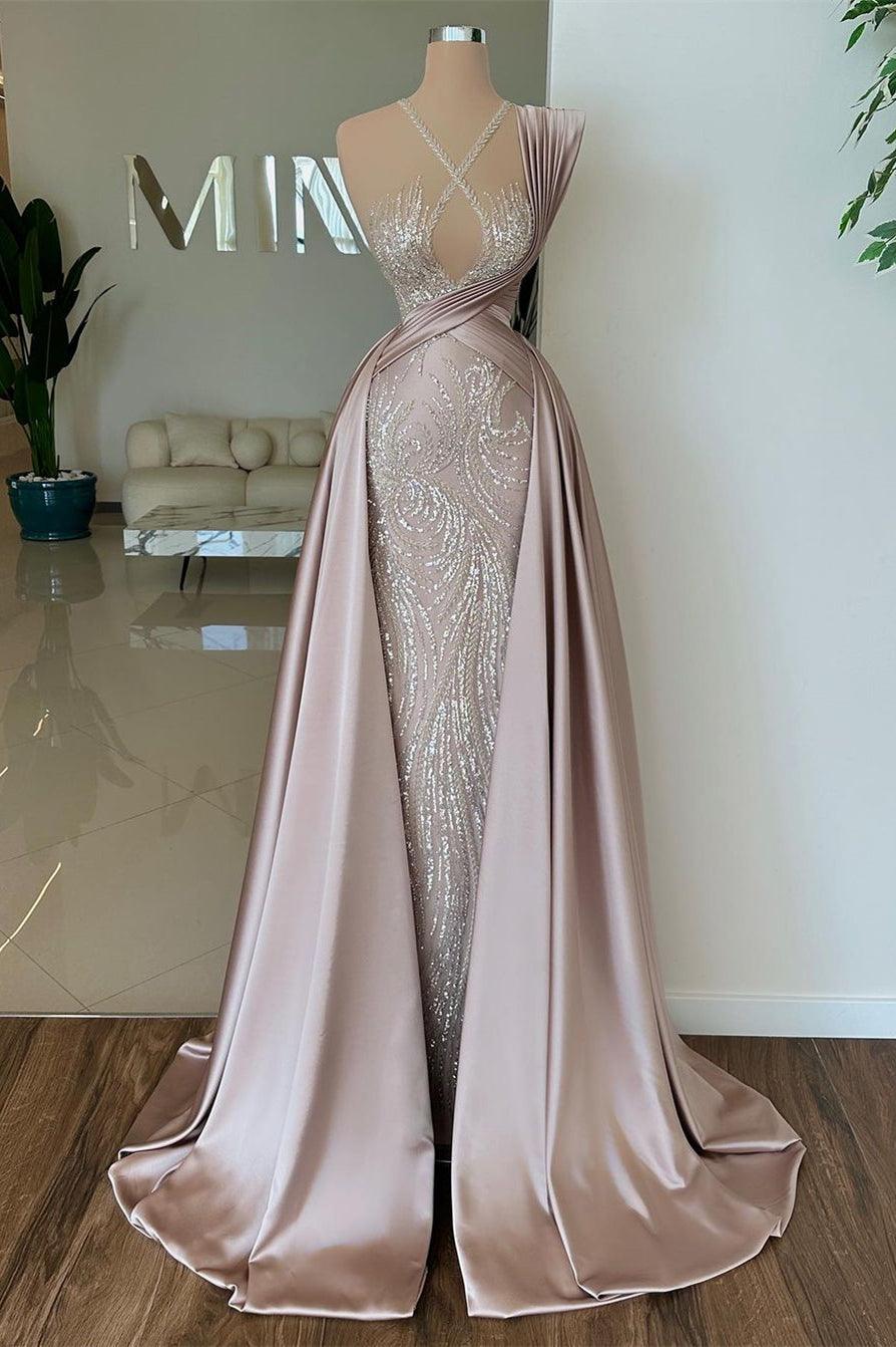 Elegantes langes A-Linien-Ballkleid aus Satin mit Pailletten und Spitze