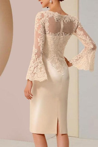 Robe de mère de la mariée élégante en satin et dentelle courte à manches longues