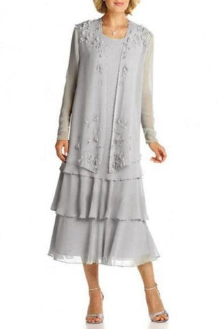 Robe élégante de mère de la mariée en mousseline argentée avec veste