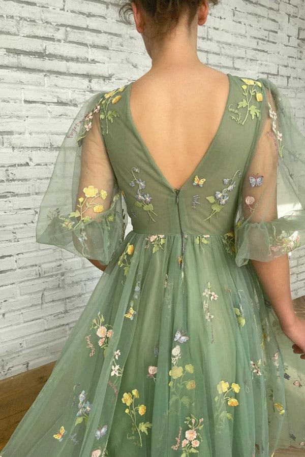 Elegante grüne Teelänge Halbarm Ballkleider Kurze Homecoming Kleider PSK362