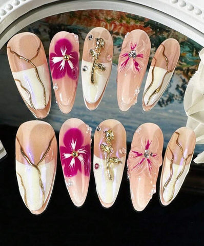 Garden of Gold  Handmade gel false nails press on nails