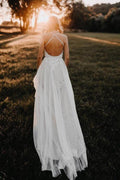 NumberSea A-Linien-Brautkleid aus Tüll, rückenfrei, V-Ausschnitt, mit Applikationen, Vogelkleid, MW606
