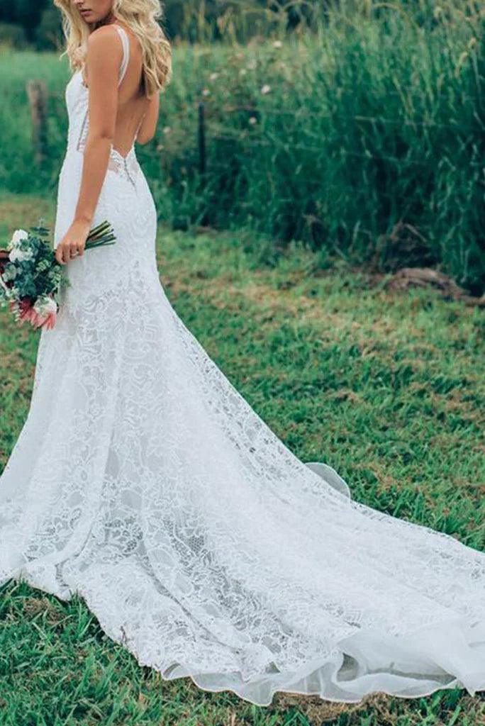 Vestidos de novia de moda preciosos de sirena sin espalda con escote corazón de encaje